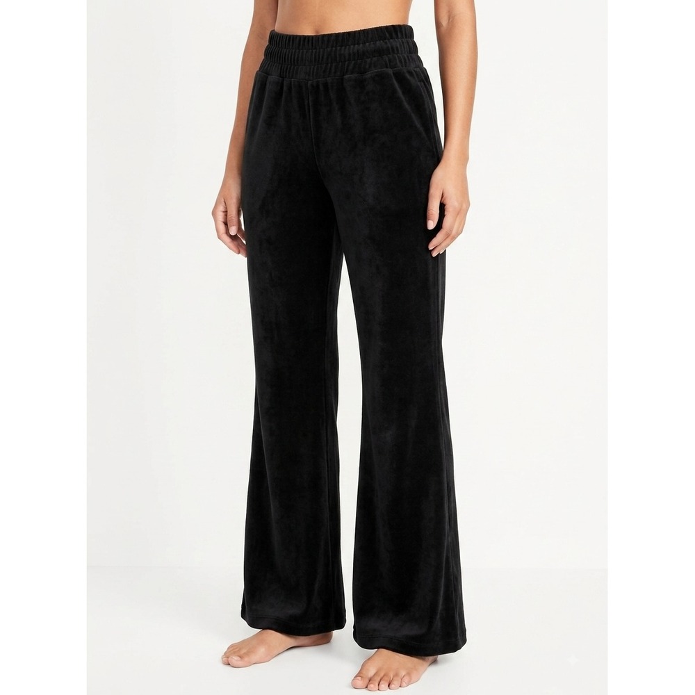 Free People FP Movement Black Velour Flare Lounge Pants Womens S Elastic Waist